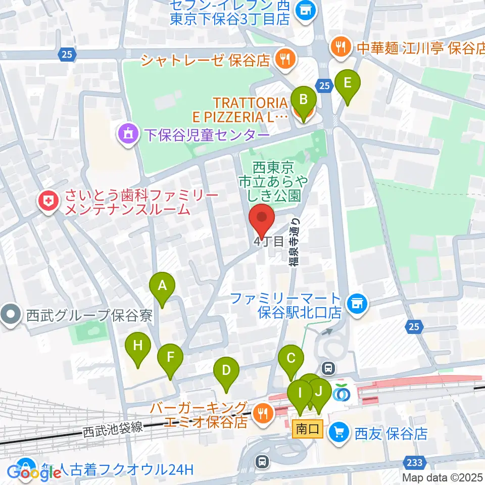 宮地楽器 保谷センター周辺のファミレス・ファーストフード一覧地図