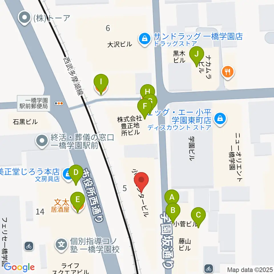 宮地楽器 小平センター周辺のファミレス・ファーストフード一覧地図