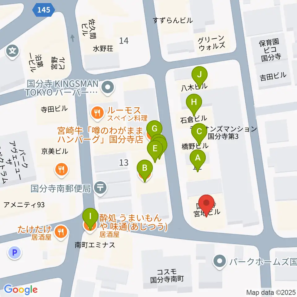 宮地楽器 国分寺センター周辺のファミレス・ファーストフード一覧地図
