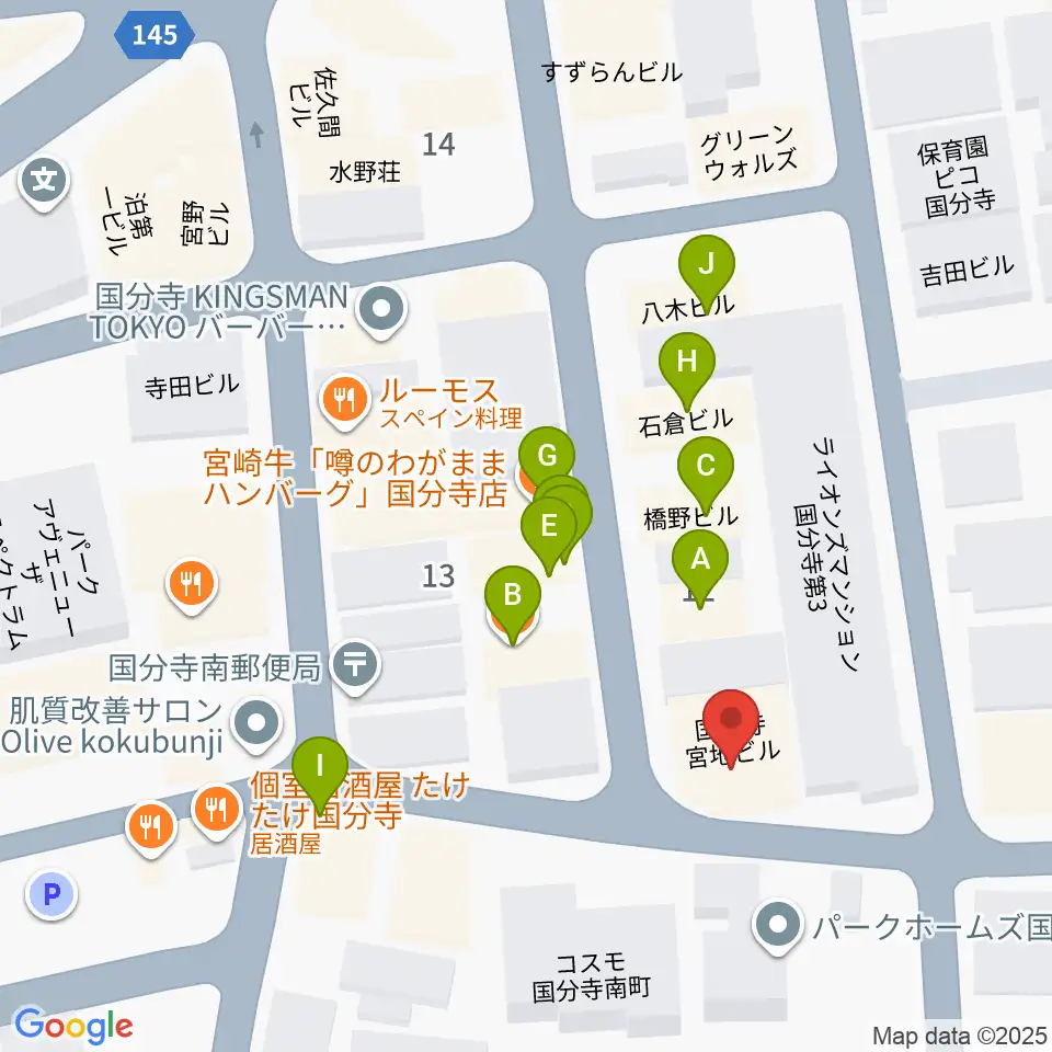 宮地楽器 国分寺センター周辺のファミレス・ファーストフード一覧地図