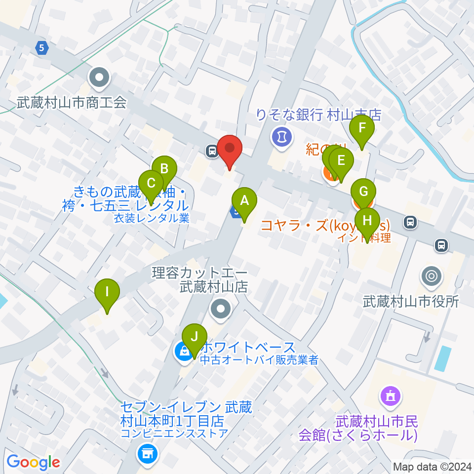 宮地楽器 武蔵村山センター周辺のファミレス・ファーストフード一覧地図