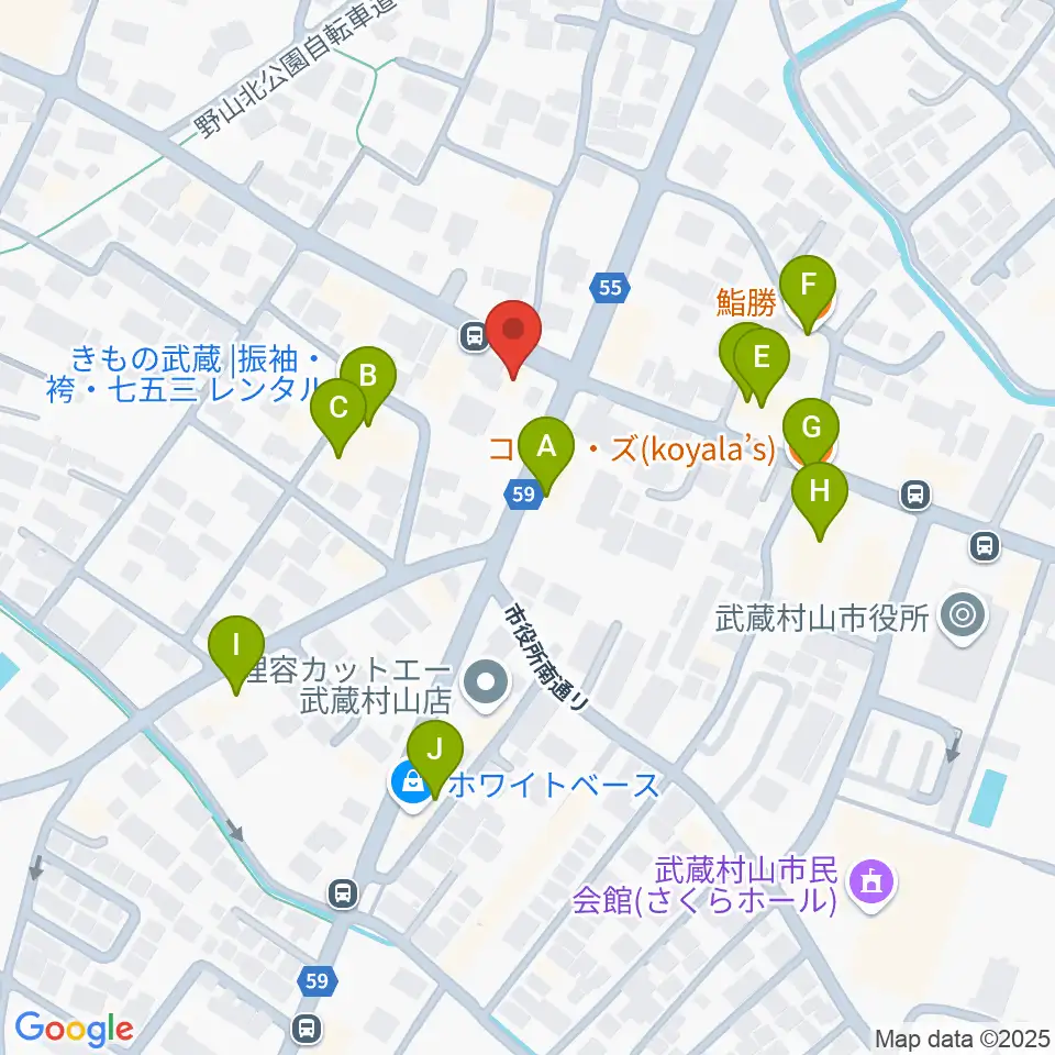 宮地楽器 武蔵村山センター周辺のファミレス・ファーストフード一覧地図