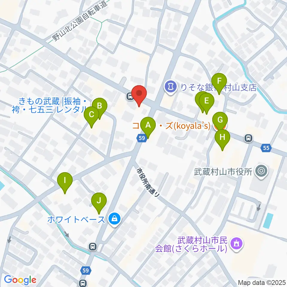 宮地楽器 武蔵村山センター周辺のファミレス・ファーストフード一覧地図