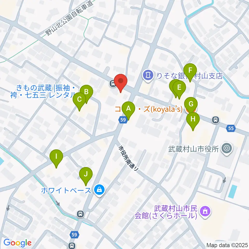 宮地楽器 武蔵村山センター周辺のファミレス・ファーストフード一覧地図