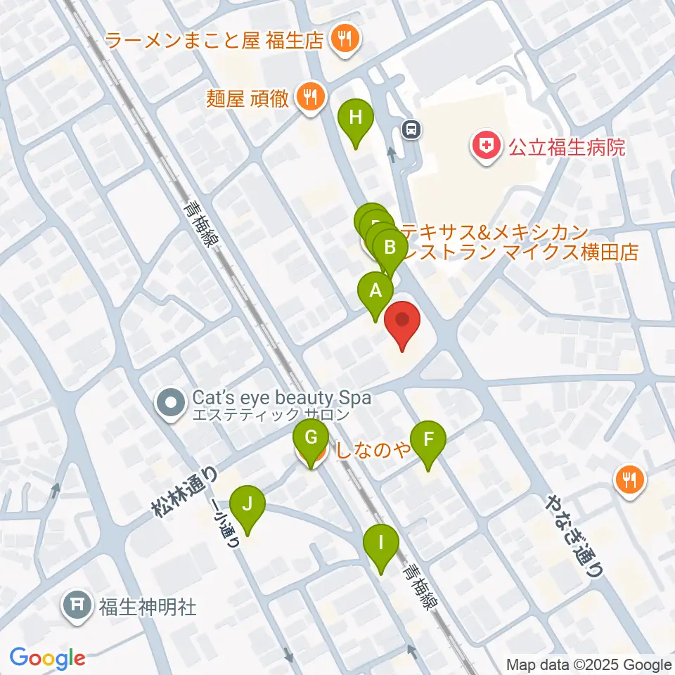 宮地楽器 福生センター周辺のファミレス・ファーストフード一覧地図