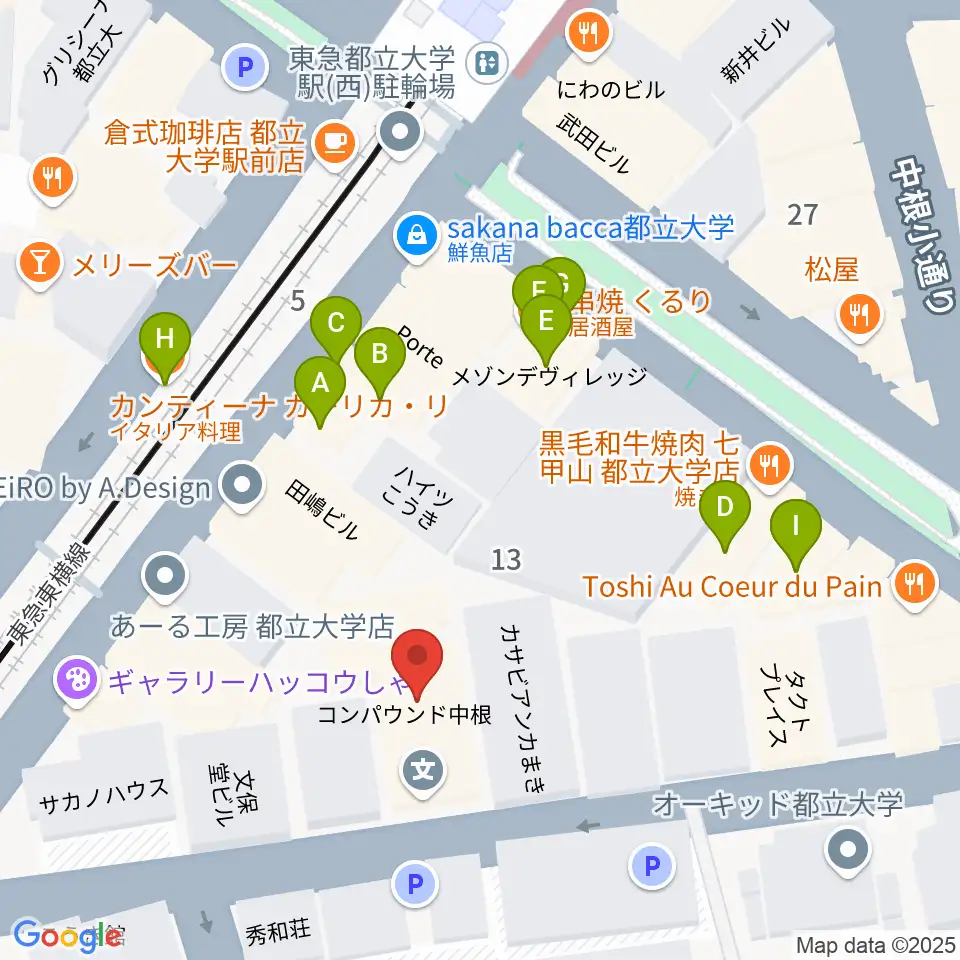 宮地楽器 都立大(目黒)センター周辺のファミレス・ファーストフード一覧地図