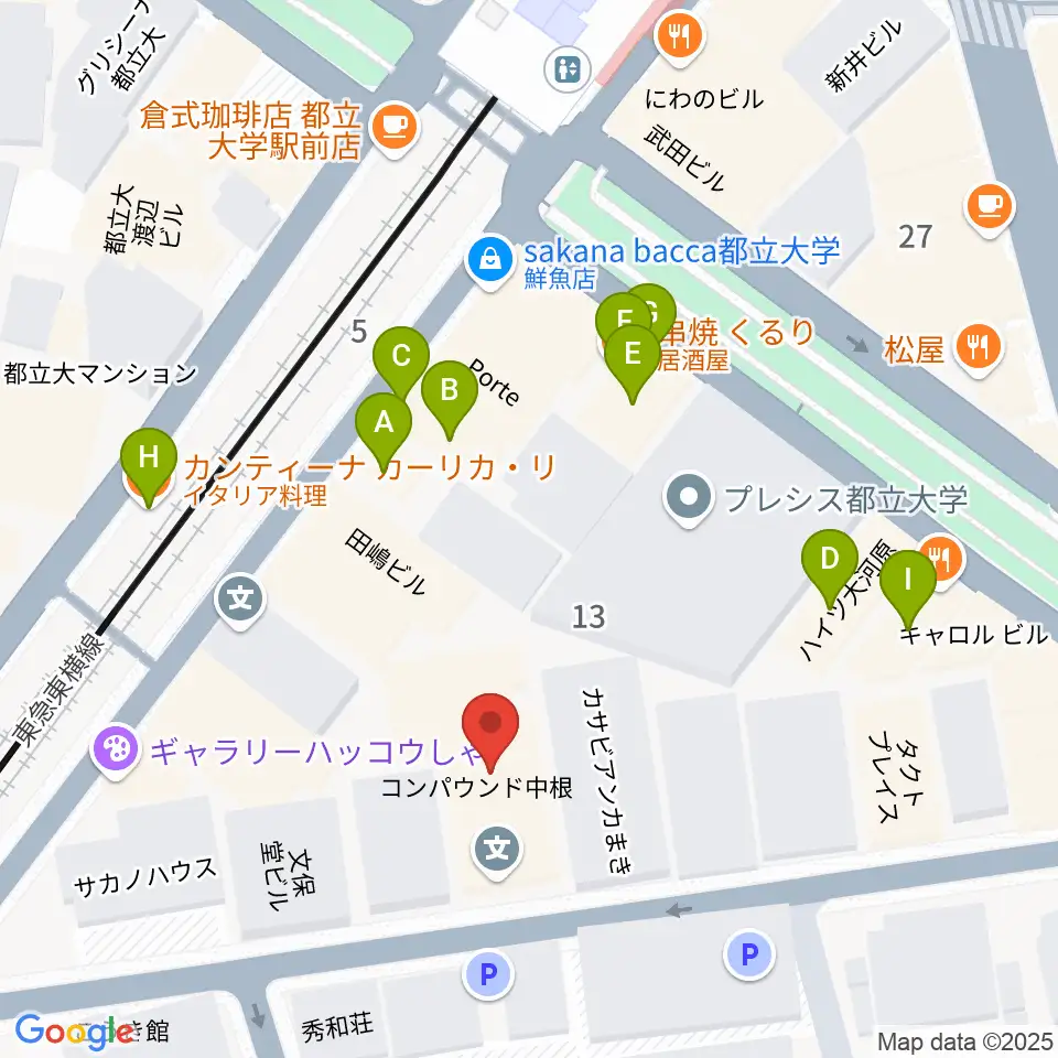 宮地楽器 都立大(目黒)センター周辺のファミレス・ファーストフード一覧地図