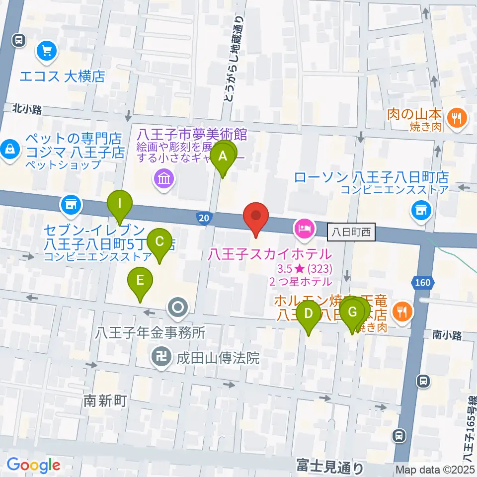 宮地楽器 八王子センター周辺のファミレス・ファーストフード一覧地図