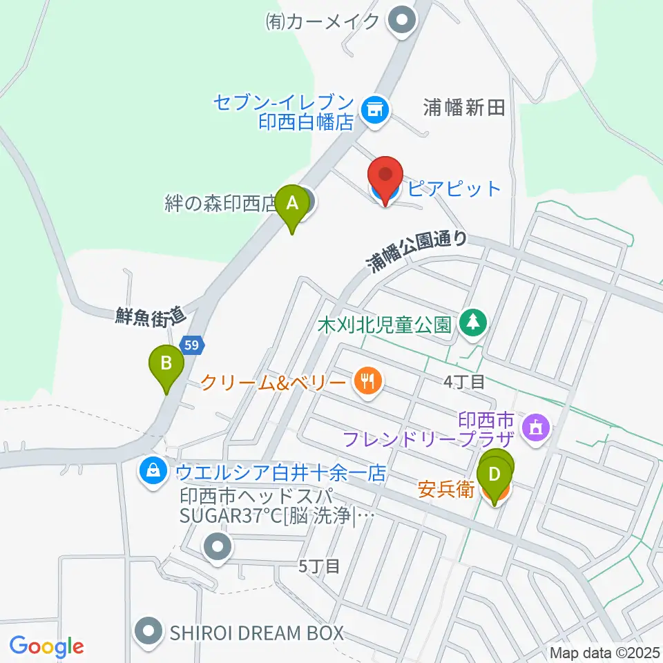 ピアピット周辺のファミレス・ファーストフード一覧地図