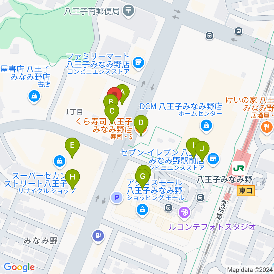 宮地楽器 八王子みなみ野センター周辺のファミレス・ファーストフード一覧地図