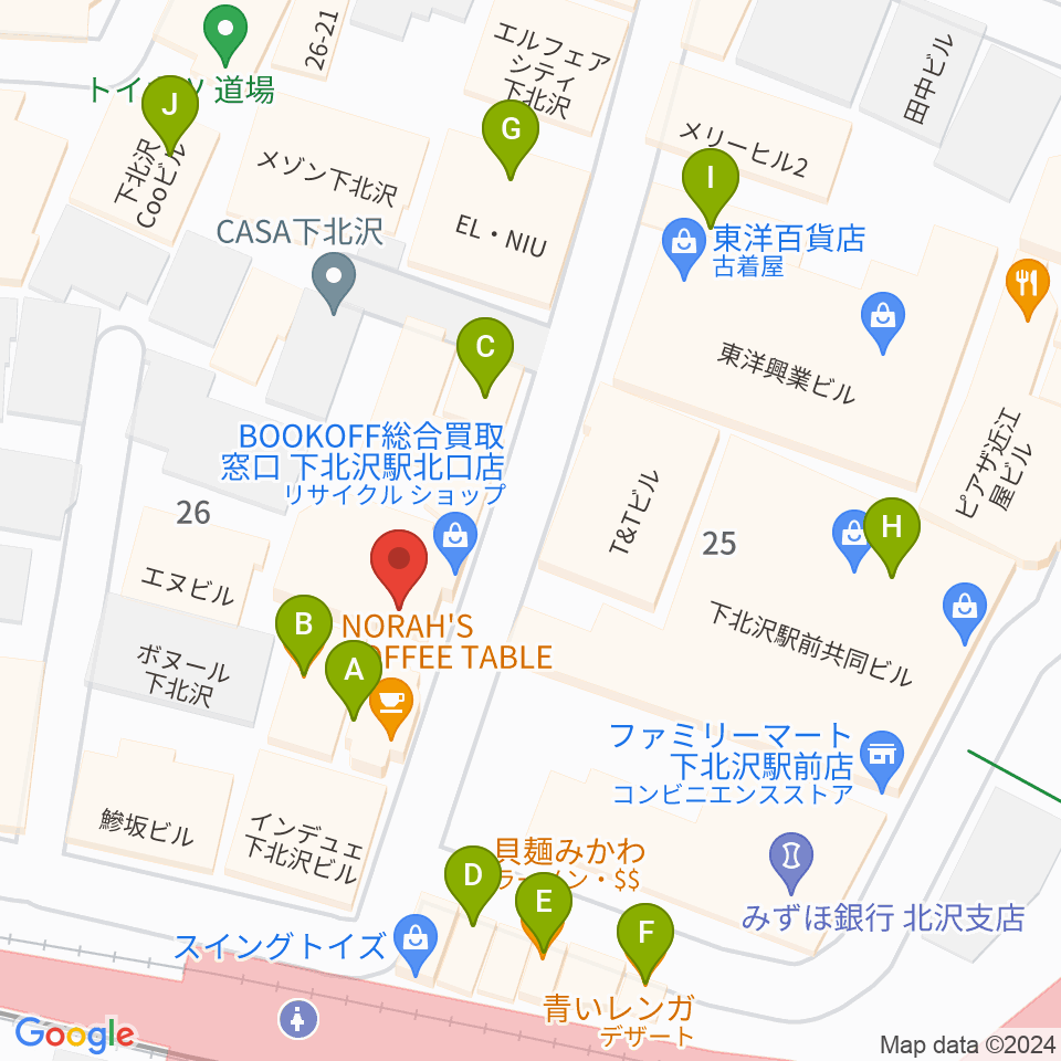 川上楽器 下北沢センター周辺のファミレス・ファーストフード一覧地図
