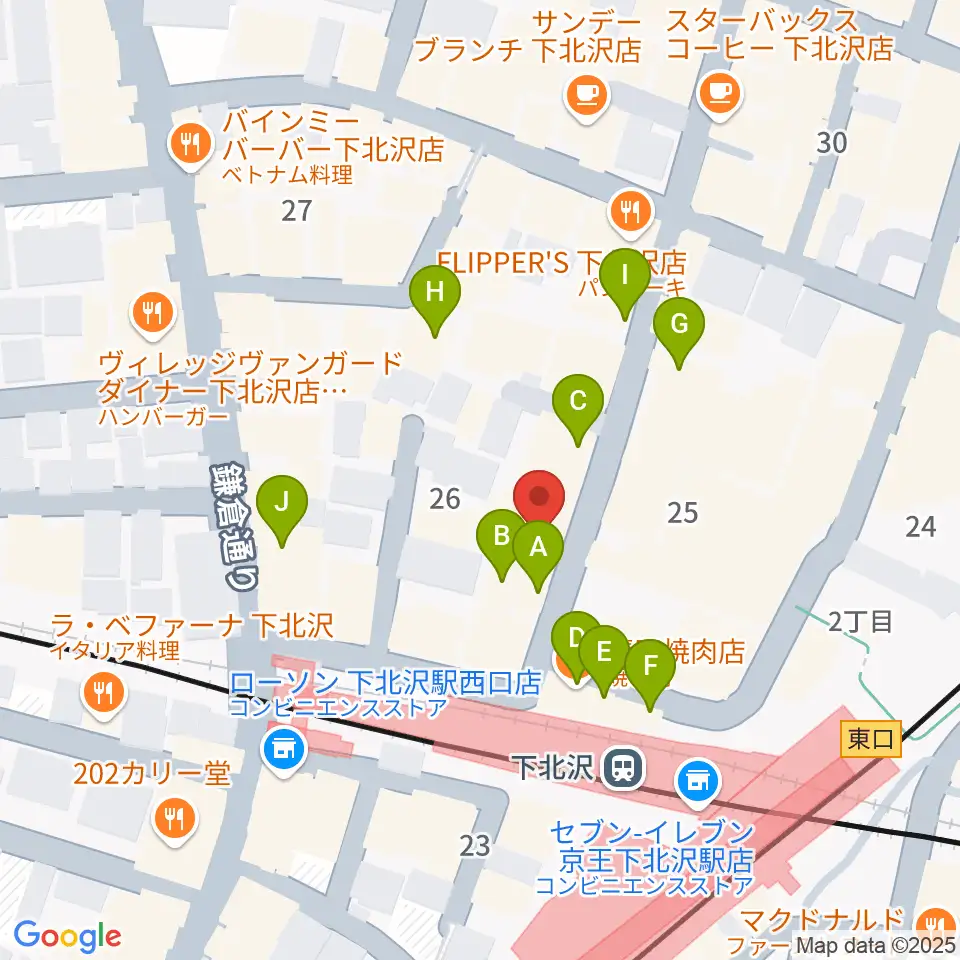 川上楽器 下北沢センター周辺のファミレス・ファーストフード一覧地図