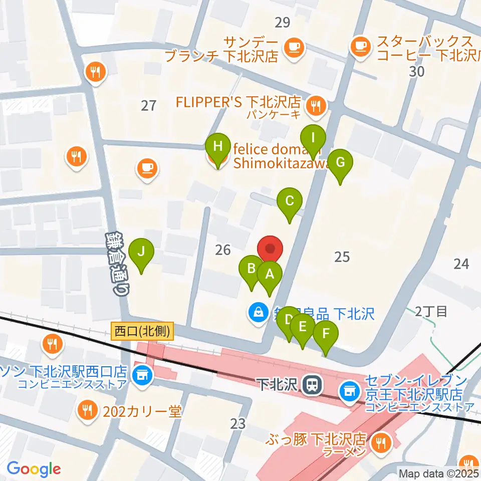 川上楽器 下北沢センター周辺のファミレス・ファーストフード一覧地図