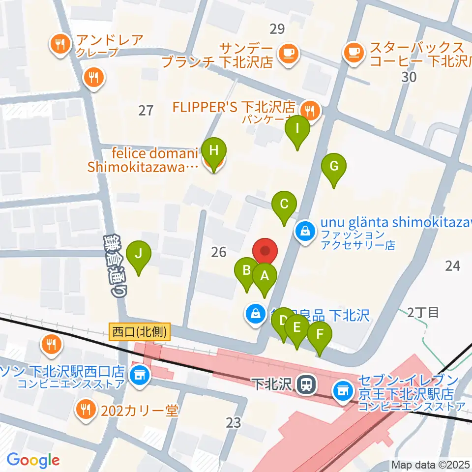 川上楽器 下北沢センター周辺のファミレス・ファーストフード一覧地図