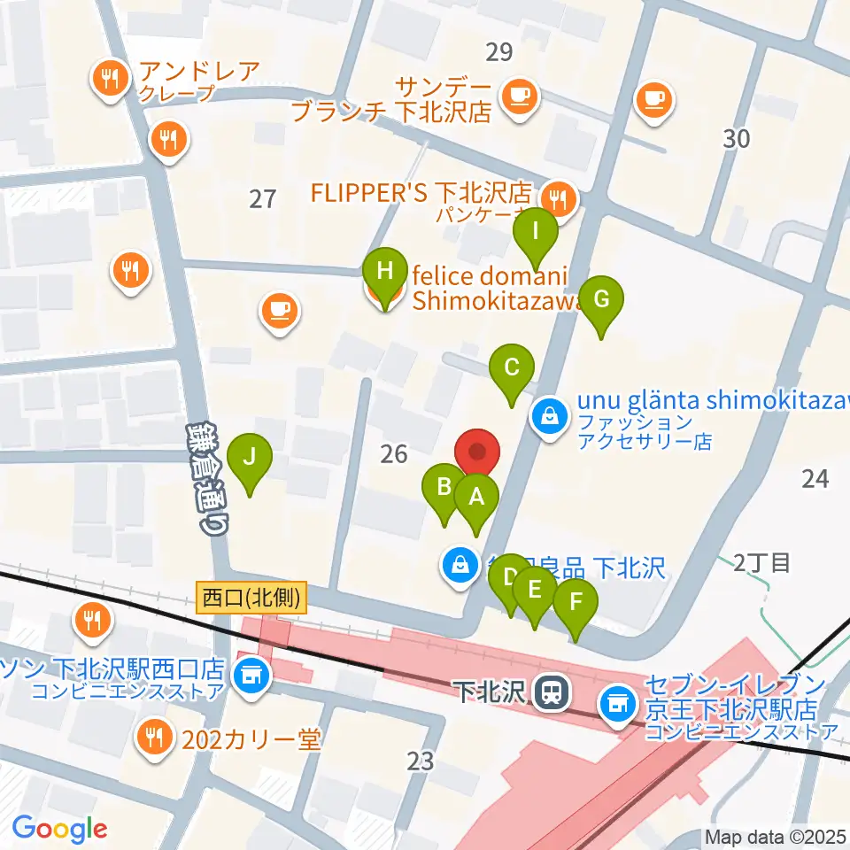 川上楽器 下北沢センター周辺のファミレス・ファーストフード一覧地図