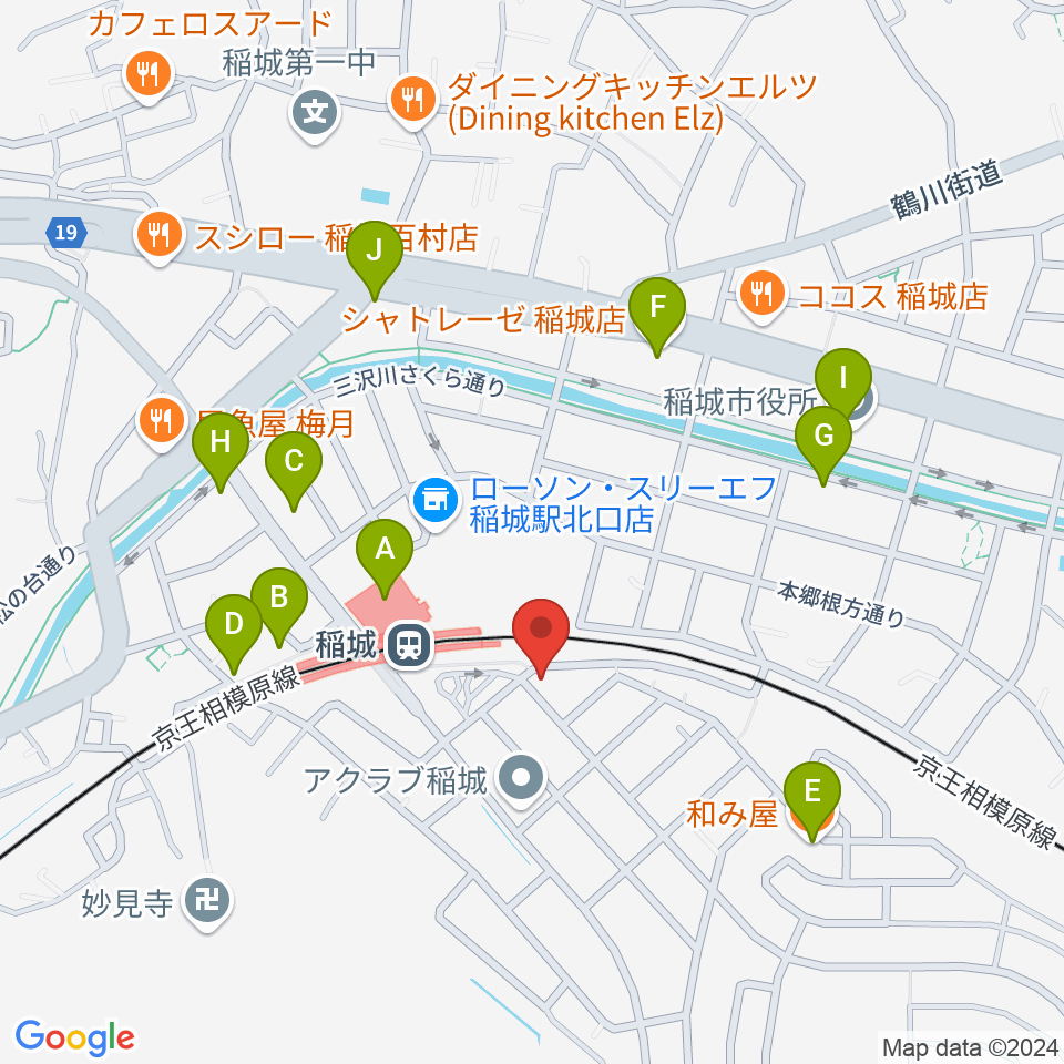 川上楽器 稲城センター周辺のファミレス・ファーストフード一覧地図