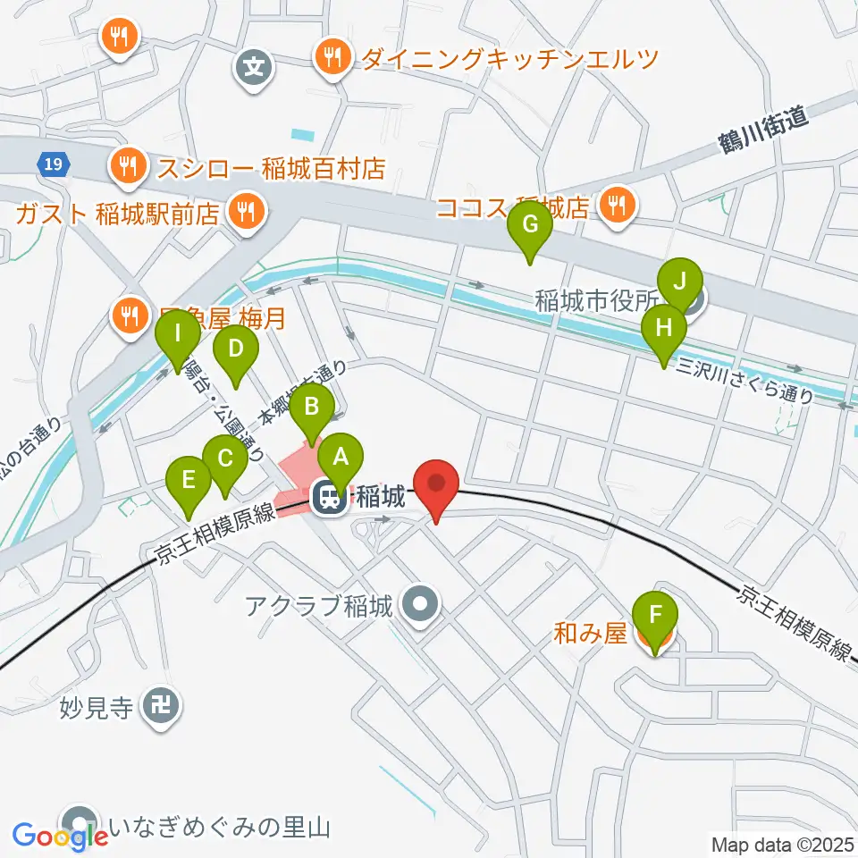 川上楽器 稲城センター周辺のファミレス・ファーストフード一覧地図