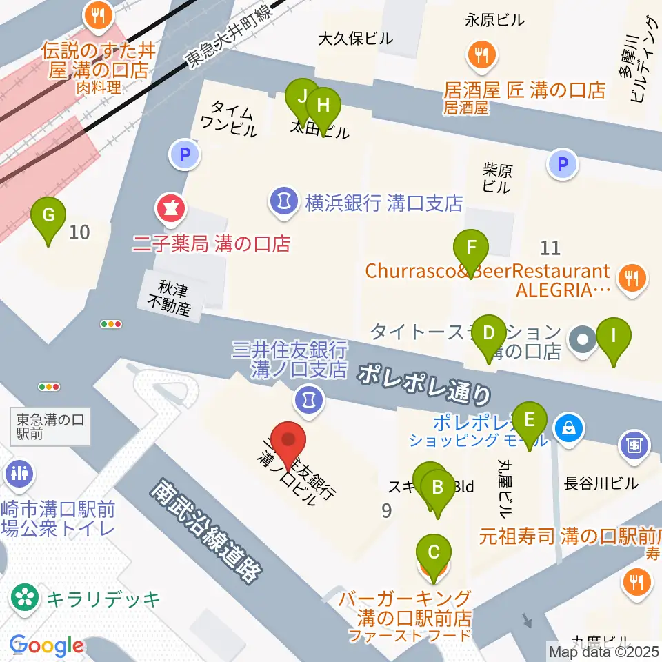 川上楽器 溝ノ口センター周辺のファミレス・ファーストフード一覧地図