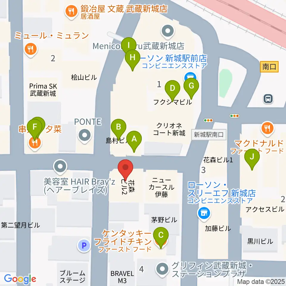 川上楽器 新城センター周辺のファミレス・ファーストフード一覧地図