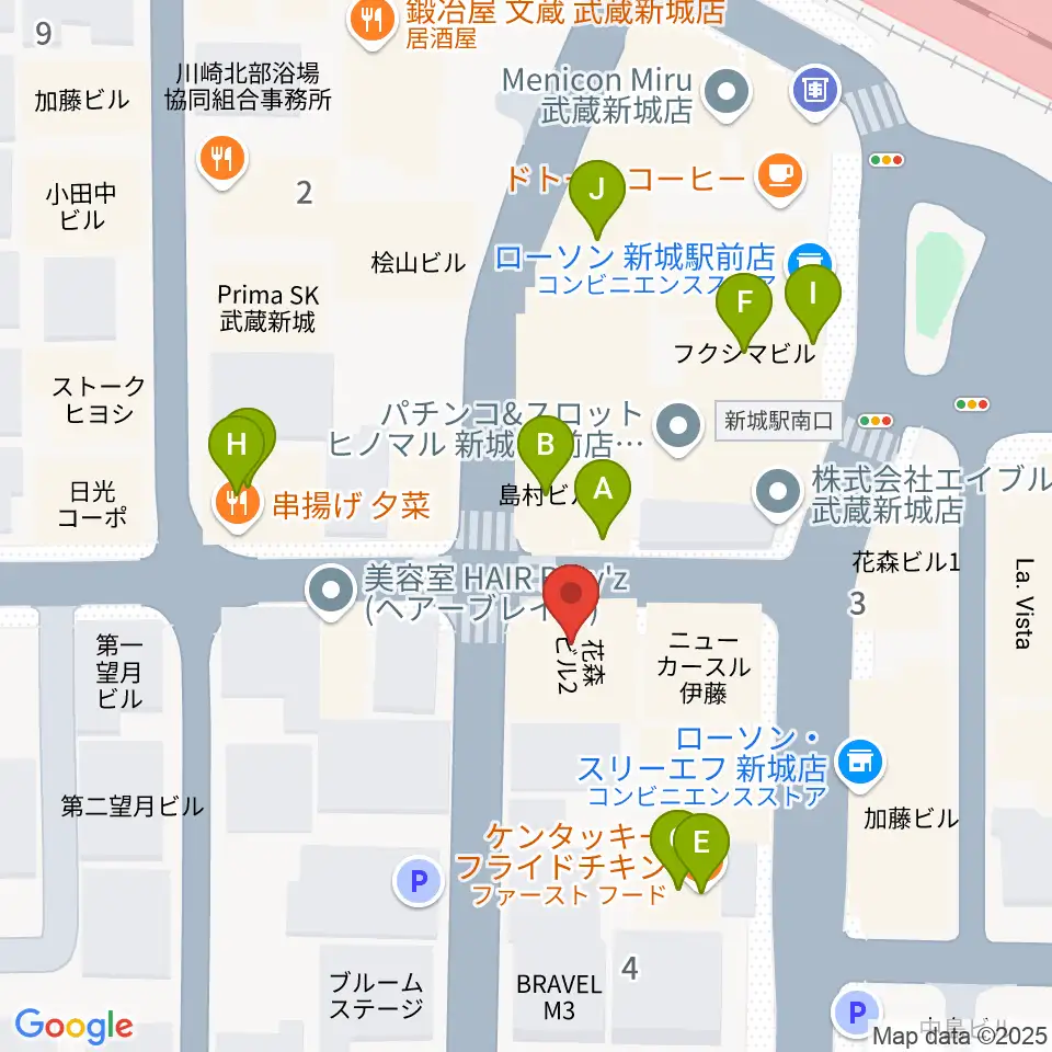 川上楽器 新城センター周辺のファミレス・ファーストフード一覧地図