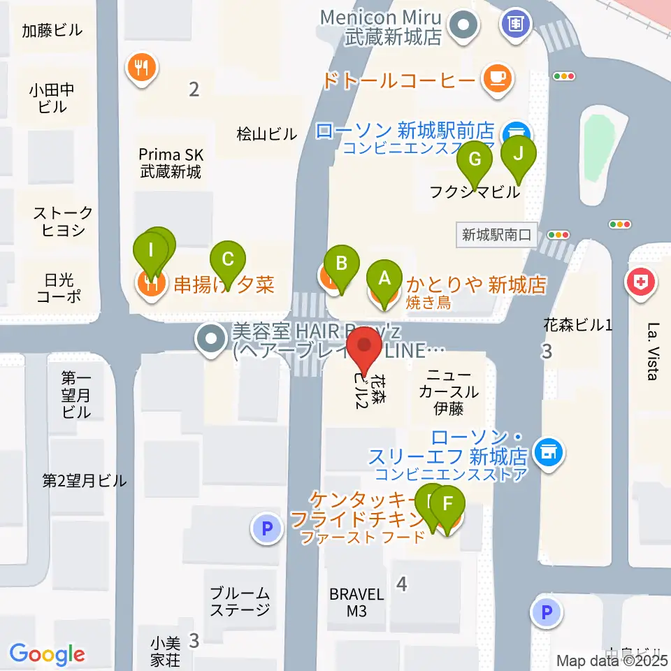 川上楽器 新城センター周辺のファミレス・ファーストフード一覧地図