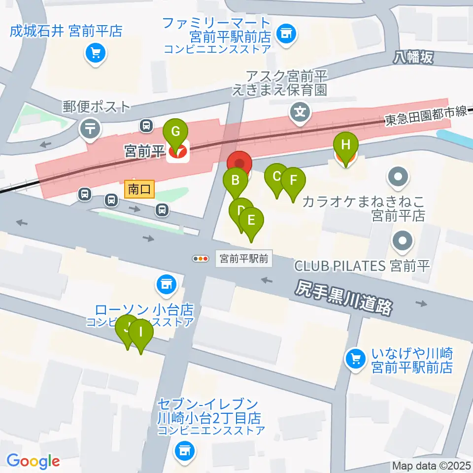 川上楽器 宮前平センター周辺のファミレス・ファーストフード一覧地図