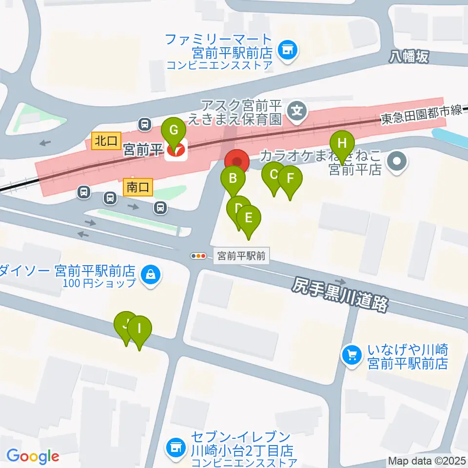 川上楽器 宮前平センター周辺のファミレス・ファーストフード一覧地図