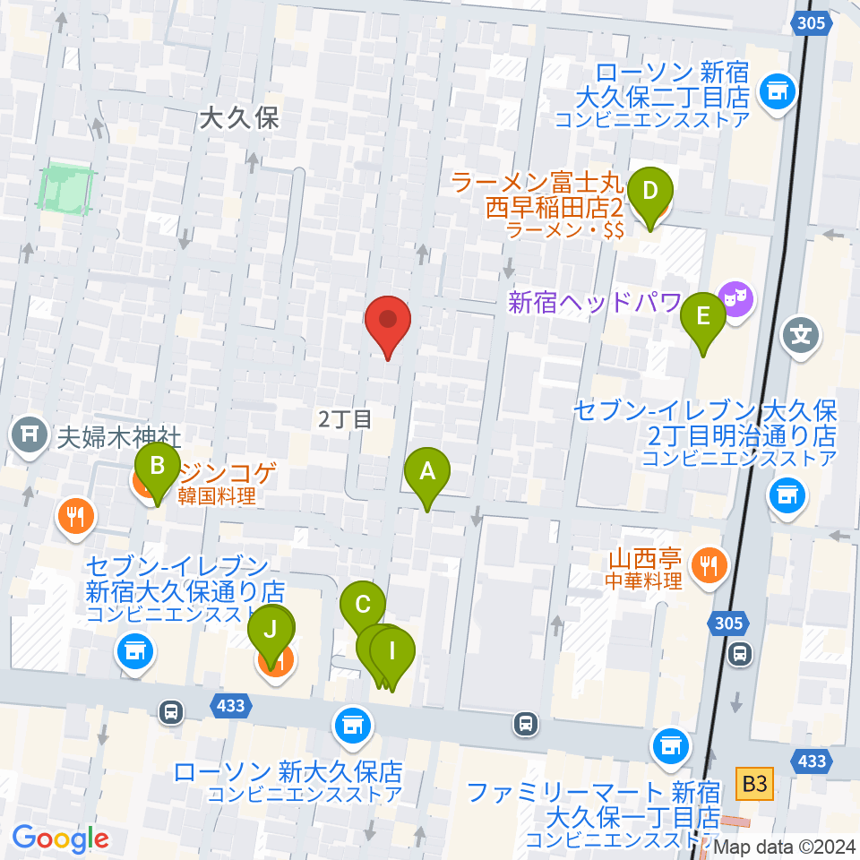 高橋管楽器周辺のファミレス・ファーストフード一覧地図