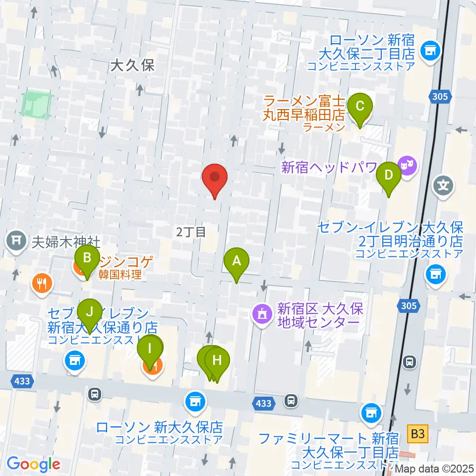高橋管楽器周辺のファミレス・ファーストフード一覧地図