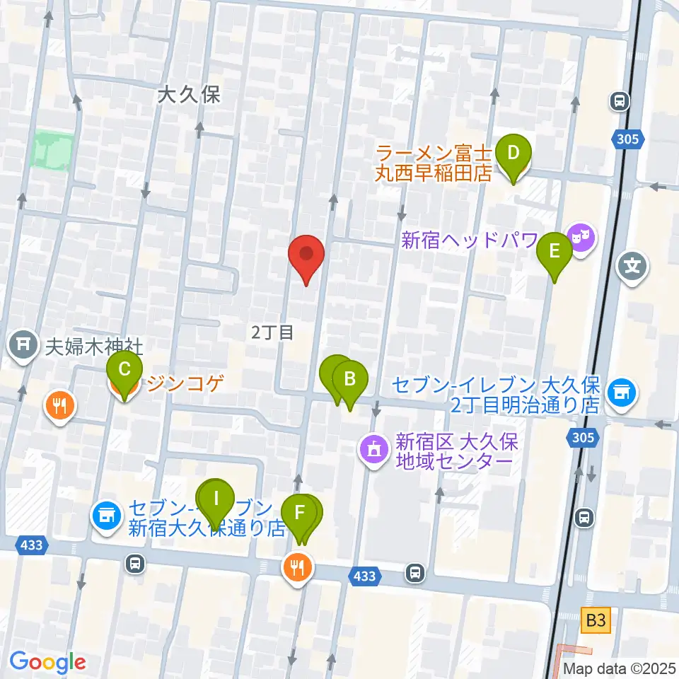 高橋管楽器周辺のファミレス・ファーストフード一覧地図