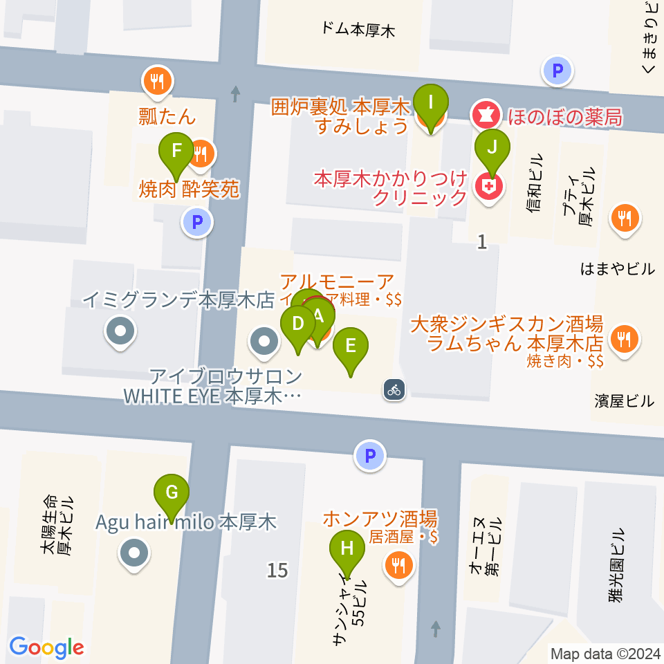 メロディ会周辺のファミレス・ファーストフード一覧地図