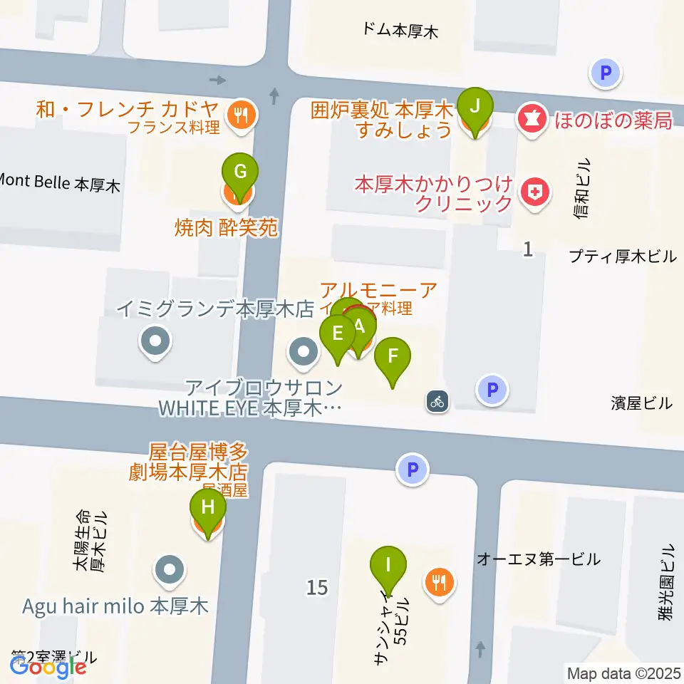 メロディ会周辺のファミレス・ファーストフード一覧地図