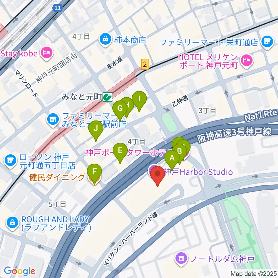 HATOBA MUSIC SCHOOL A&D MUSIC周辺のファミレス・ファーストフード一覧地図