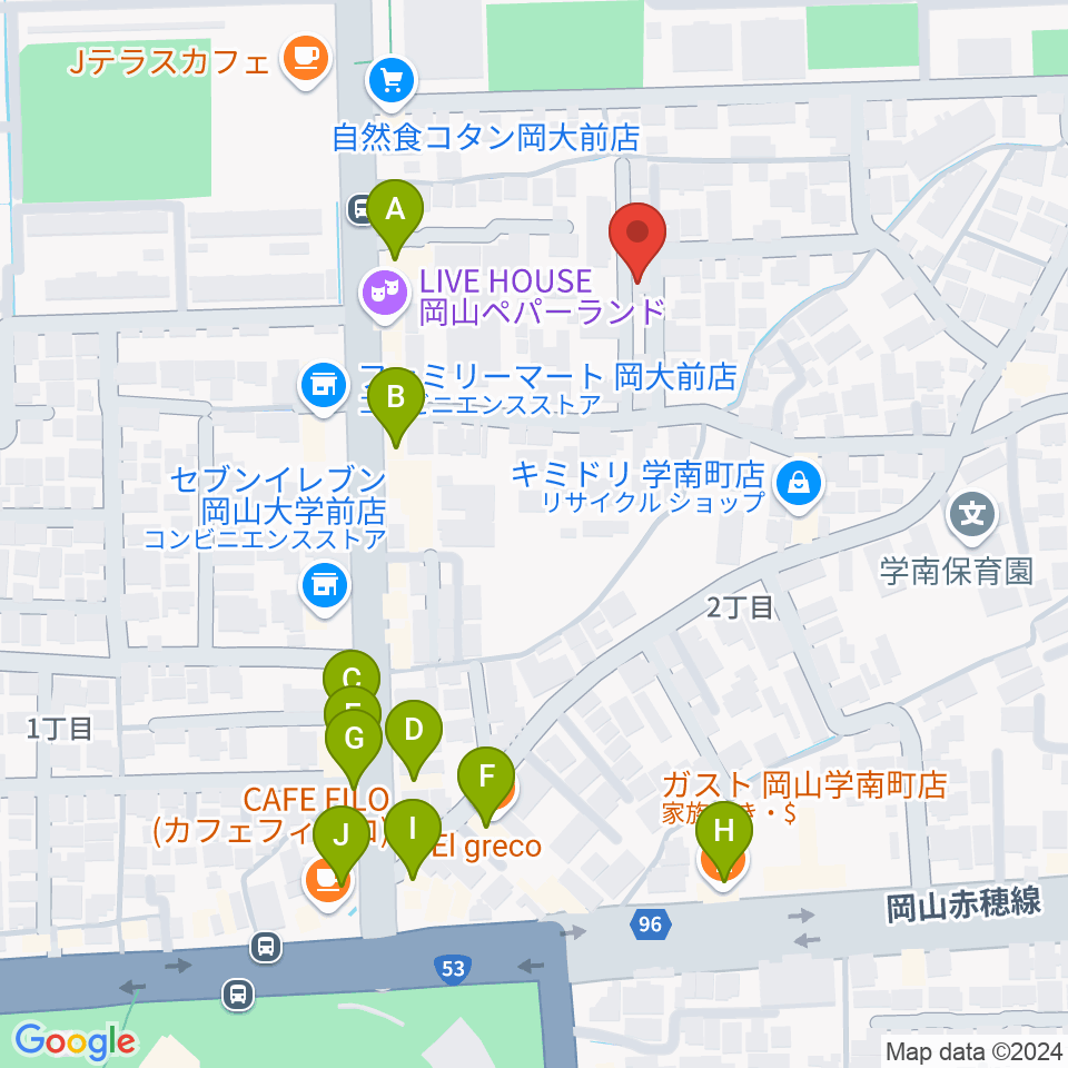 ピアノレンタルスタジオ アーデル周辺のファミレス・ファーストフード一覧地図