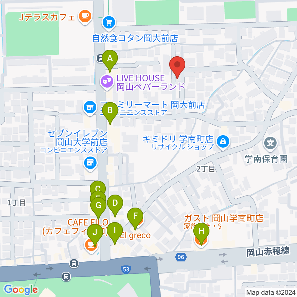 ピアノレンタルスタジオ アーデル周辺のファミレス・ファーストフード一覧地図