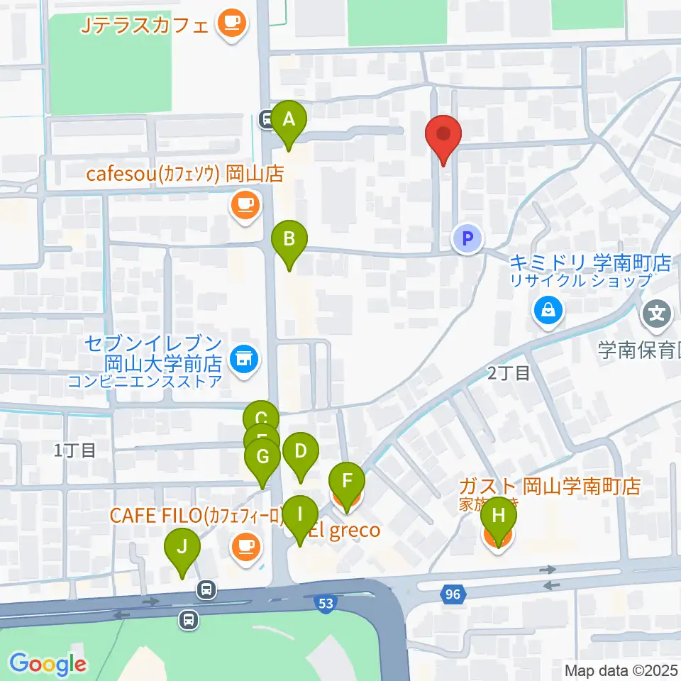 ピアノレンタルスタジオ アーデル周辺のファミレス・ファーストフード一覧地図