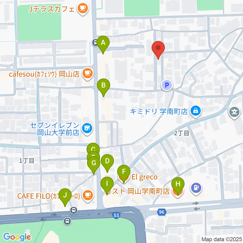 ピアノレンタルスタジオ アーデル周辺のファミレス・ファーストフード一覧地図