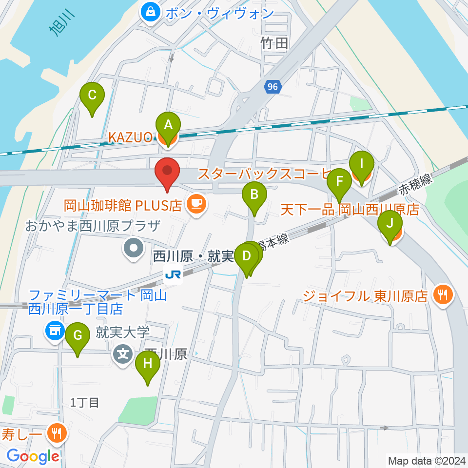 ラッシュミュージックアカデミー周辺のファミレス・ファーストフード一覧地図