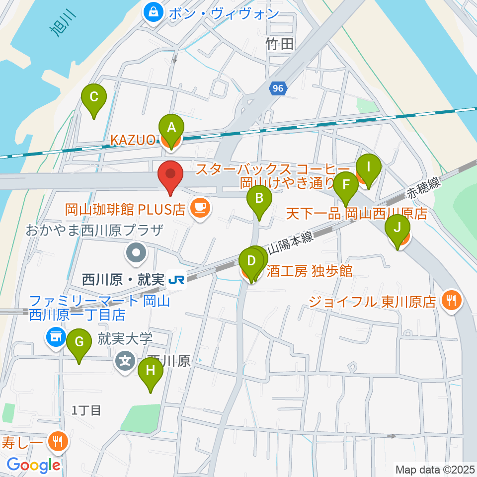 ラッシュミュージックアカデミー周辺のファミレス・ファーストフード一覧地図