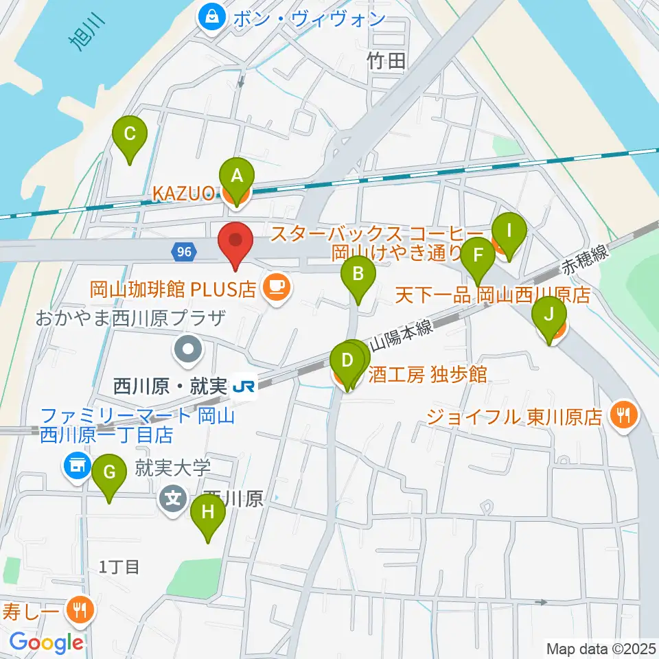 ラッシュミュージックアカデミー周辺のファミレス・ファーストフード一覧地図