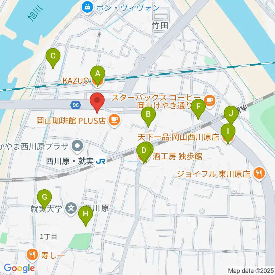 ラッシュミュージックアカデミー周辺のファミレス・ファーストフード一覧地図