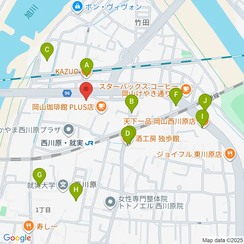 ラッシュミュージックアカデミー周辺のファミレス・ファーストフード一覧地図