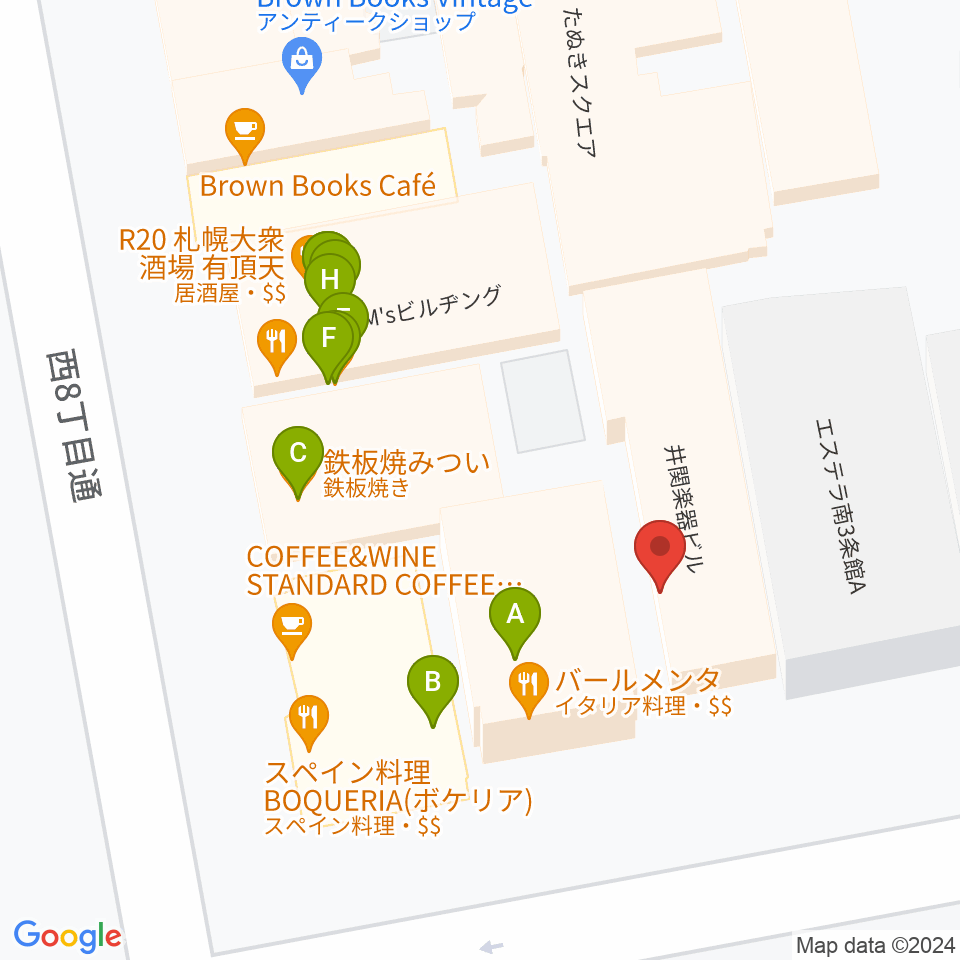 井関楽器周辺のファミレス・ファーストフード一覧地図