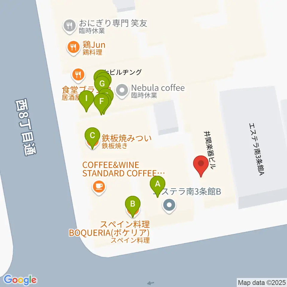 井関楽器周辺のファミレス・ファーストフード一覧地図