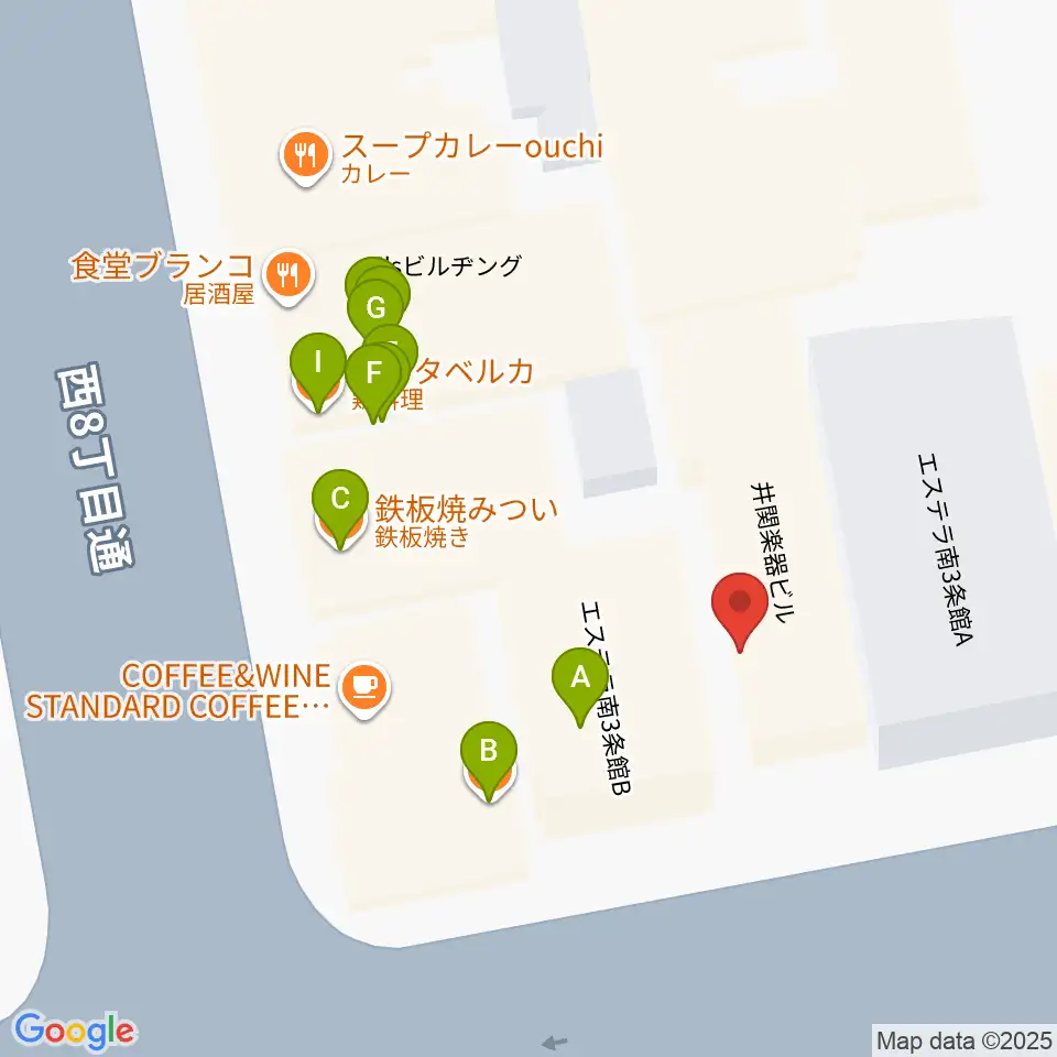 井関楽器周辺のファミレス・ファーストフード一覧地図
