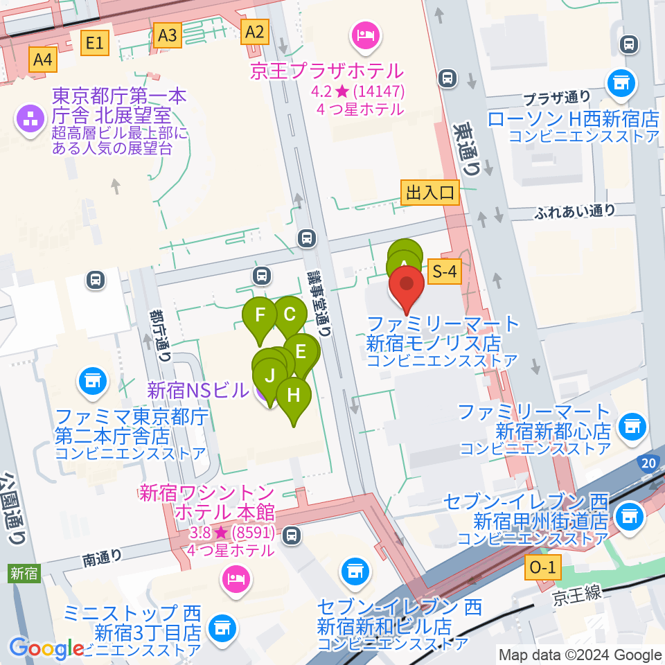 宮地楽器 MUSIC JOY新宿周辺のファミレス・ファーストフード一覧地図