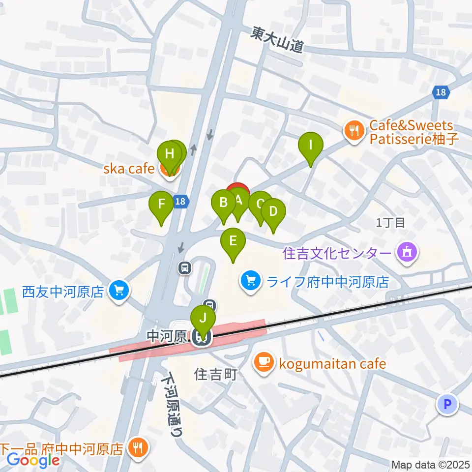 宮地楽器 中河原センター練習室周辺のファミレス・ファーストフード一覧地図