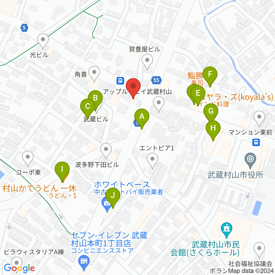 宮地楽器 武蔵村山センター練習室周辺のファミレス・ファーストフード一覧地図