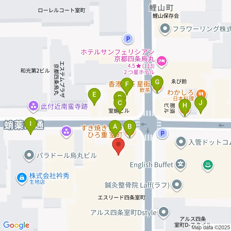 スタジオPoco四条周辺のファミレス・ファーストフード一覧地図