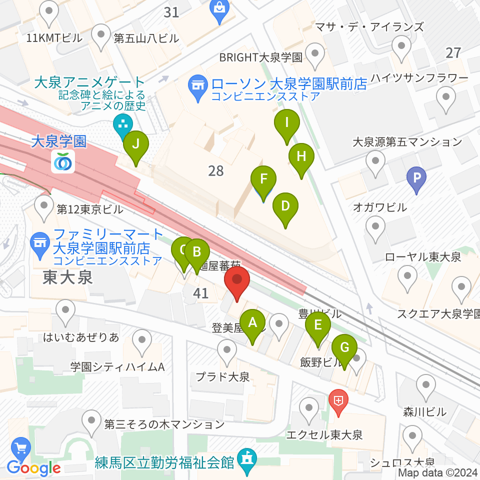 武蔵野楽器セサミクラブ周辺のファミレス・ファーストフード一覧地図